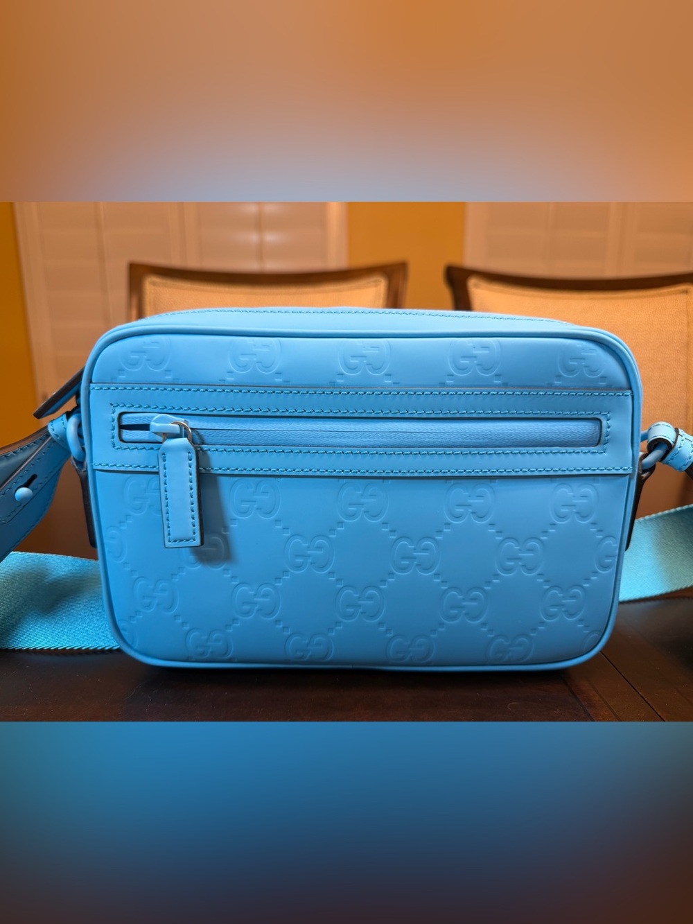 New Authentic Gucci GG Supreme Logo Blue Leather Shoulder Bag - Picture 3 of 16